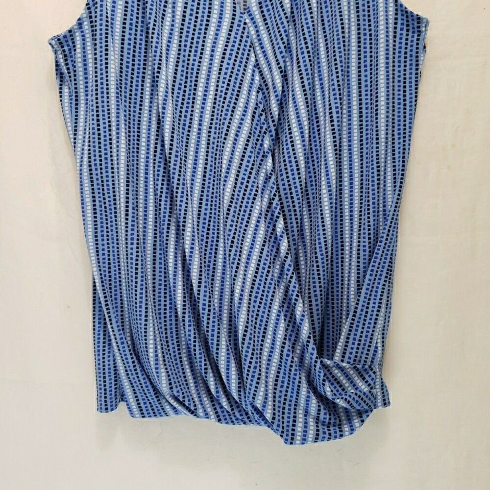 Liz Claiborne Blue Striped Sleeveless Blouse Faux Wrap Drape Neck Tank Top M - Picture 4 of 8